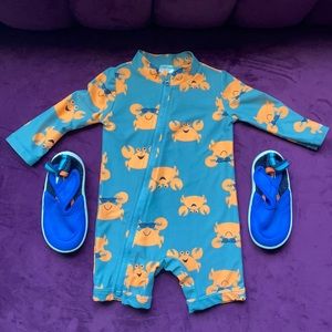 BUNDLE BabyBoy Carter’s Swimsuit and Swim shoes - Very Good Condition